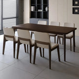 Armless Square Upholstered Wood Dining Chair Beige Image - 4