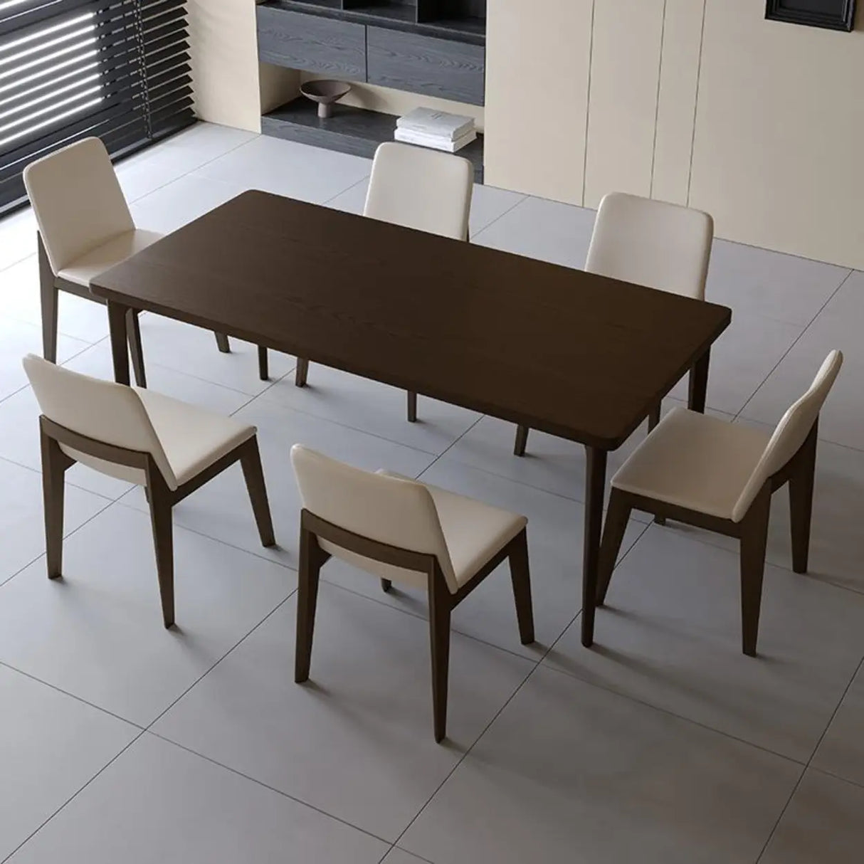 Armless Square Upholstered Wood Dining Chair Beige Image - 6