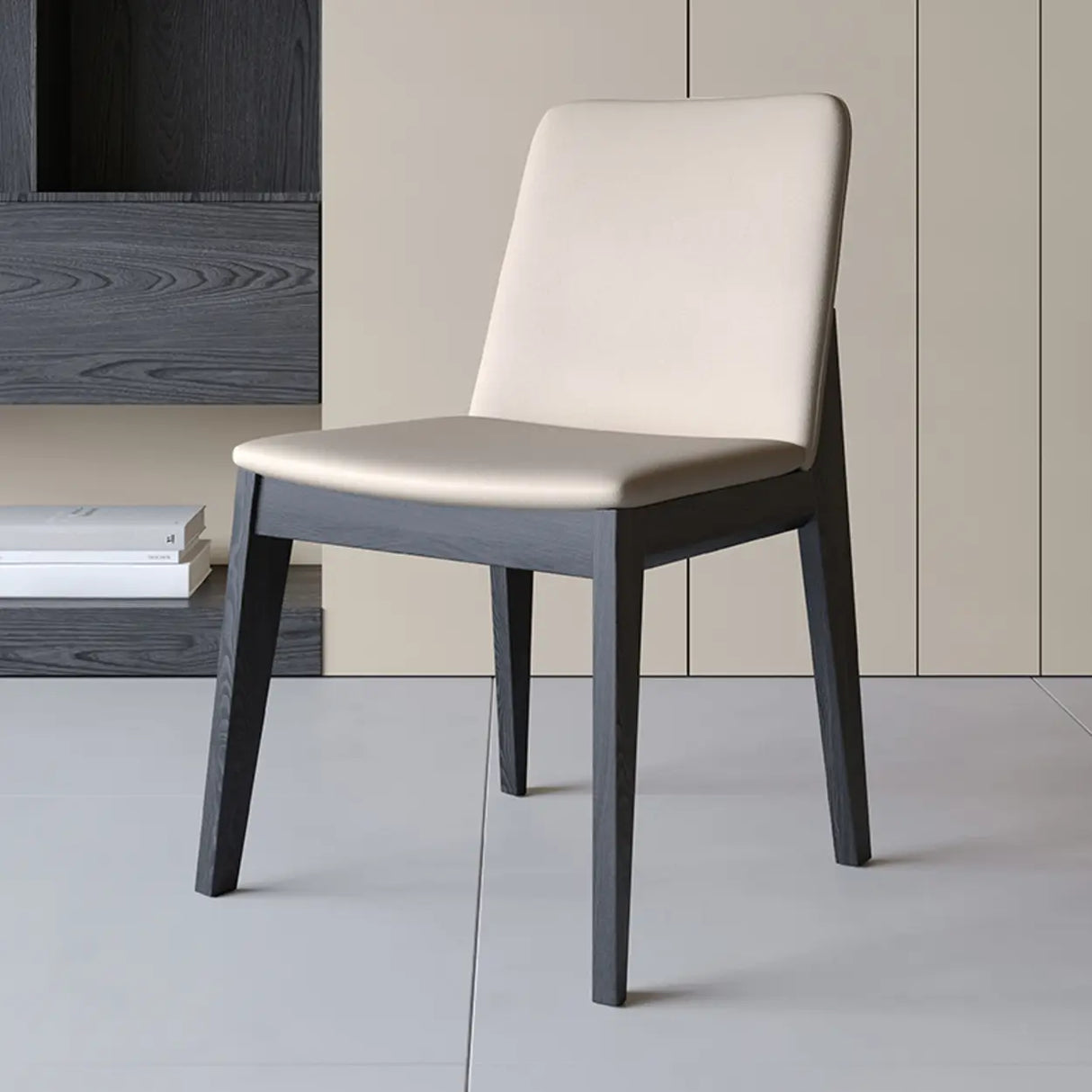 Armless Square Upholstered Wood Dining Chair Beige Image - 7