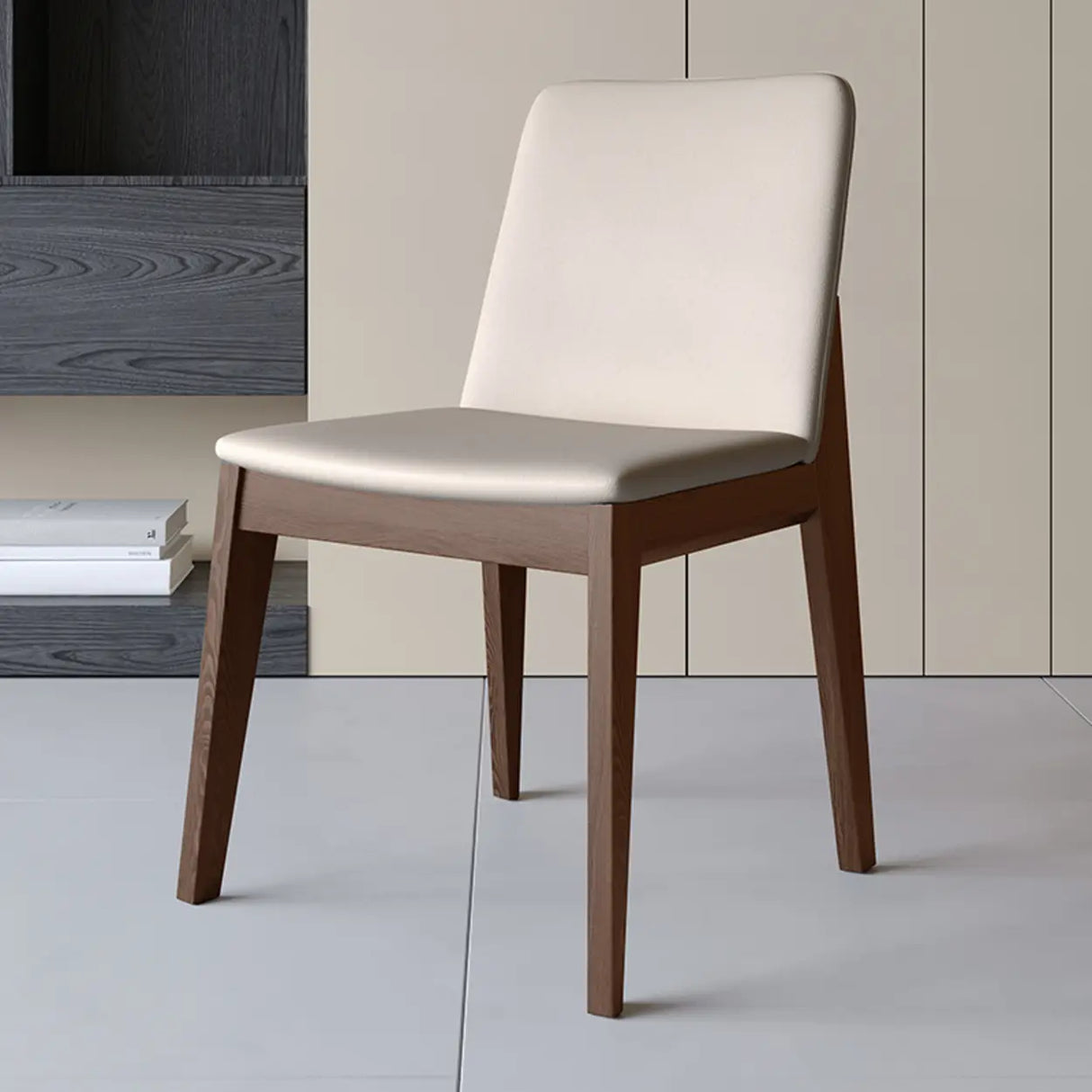 Armless Square Upholstered Wood Dining Chair Beige Image - 9
