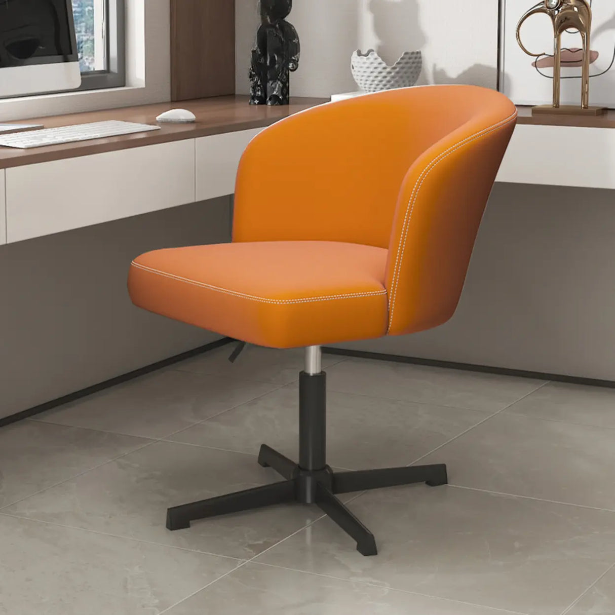 Art Deco AdjustableLeather Swivel Caramel Office Chair Image - 19
