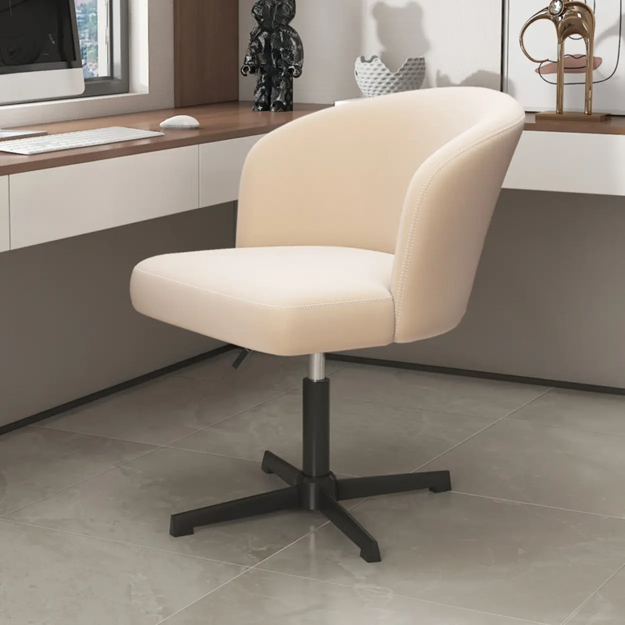Art Deco AdjustableLeather Swivel Caramel Office Chair Image - 21