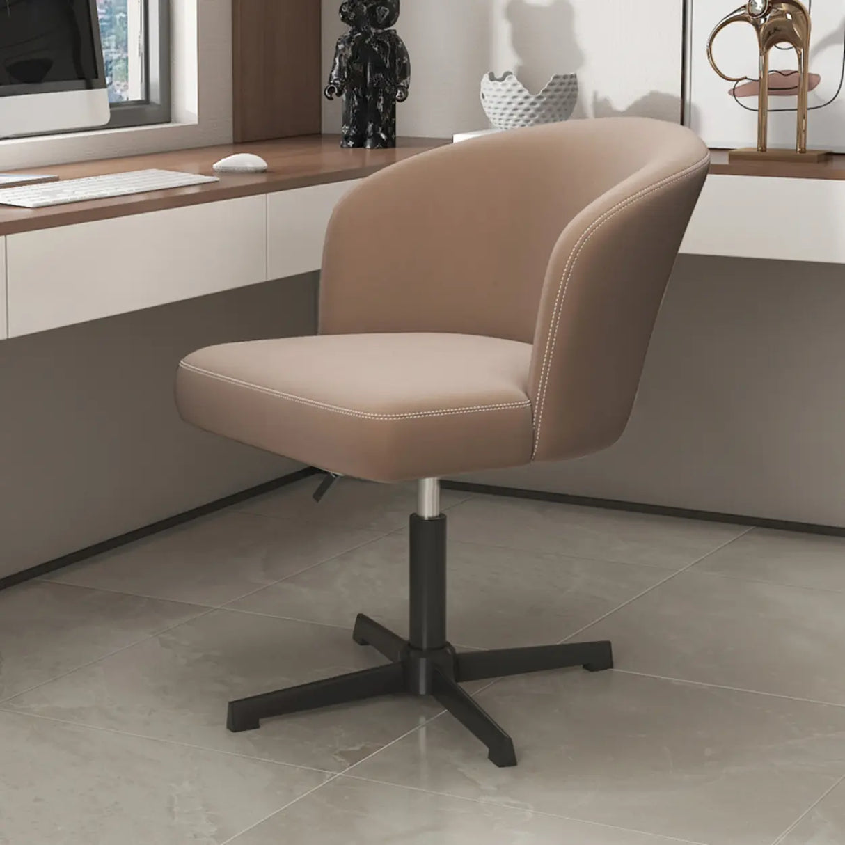 Art Deco AdjustableLeather Swivel Caramel Office Chair Image - 22