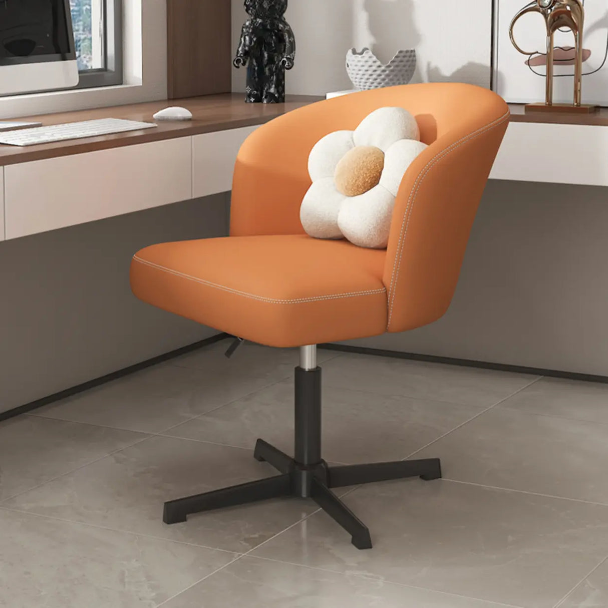 Art Deco AdjustableLeather Swivel Caramel Office Chair Image - 23