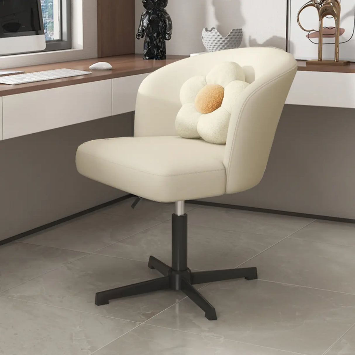 Art Deco AdjustableLeather Swivel Caramel Office Chair Image - 24