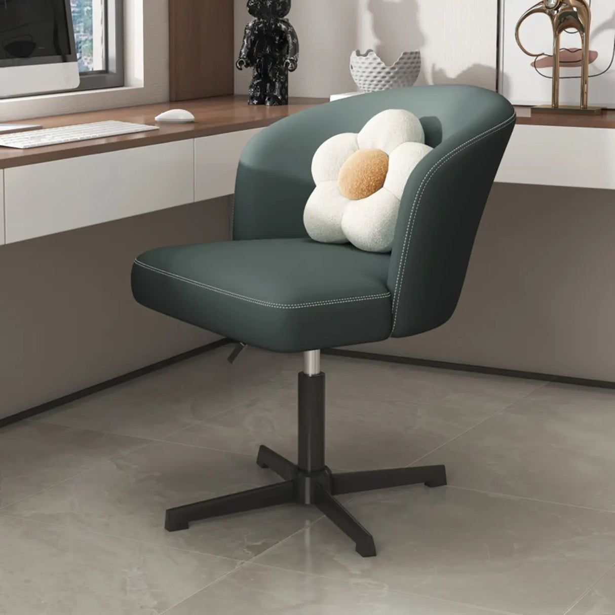 Art Deco AdjustableLeather Swivel Caramel Office Chair Image - 25