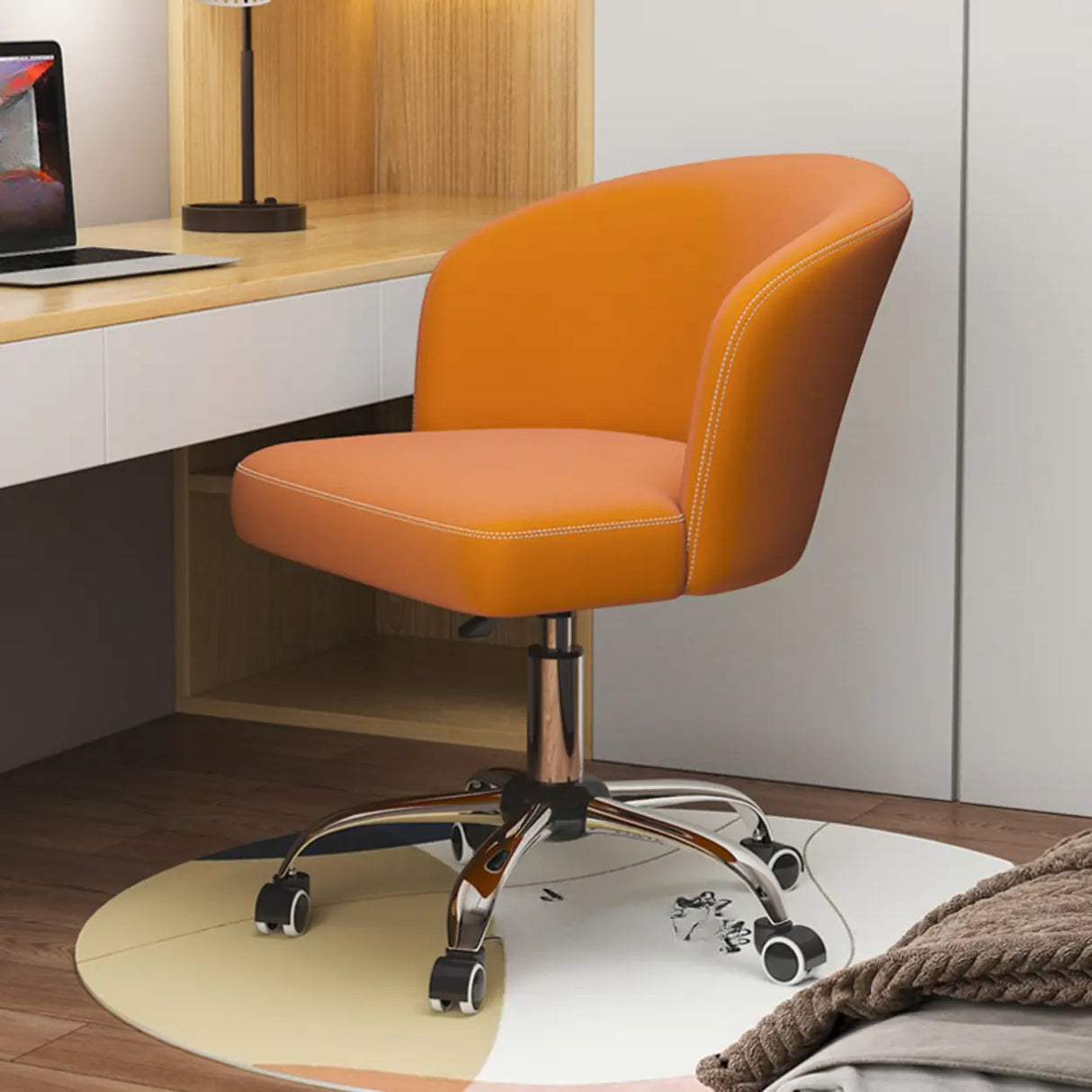 Art Deco AdjustableLeather Swivel Caramel Office Chair Image - 2