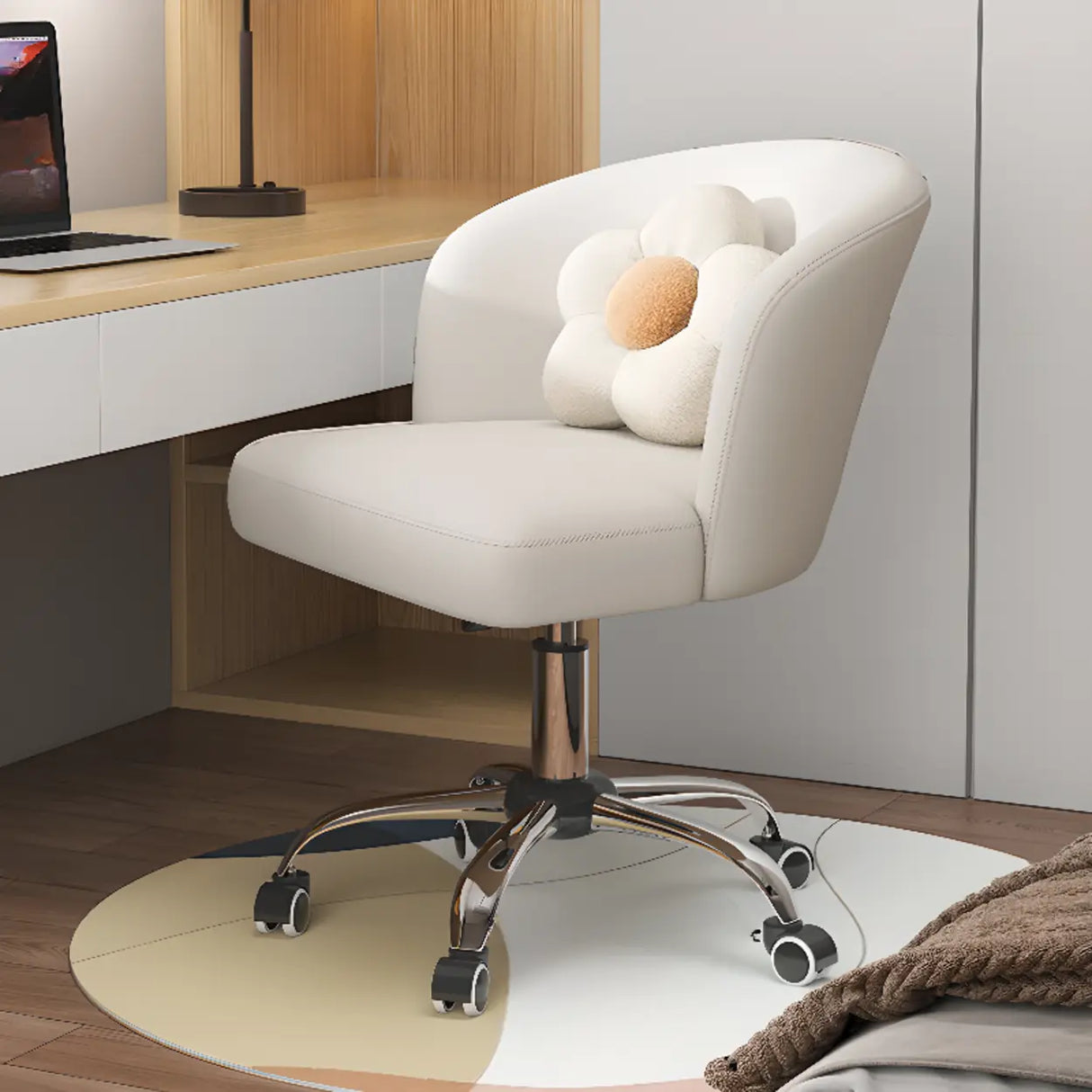 Art Deco AdjustableLeather Swivel Caramel Office Chair Image - 3