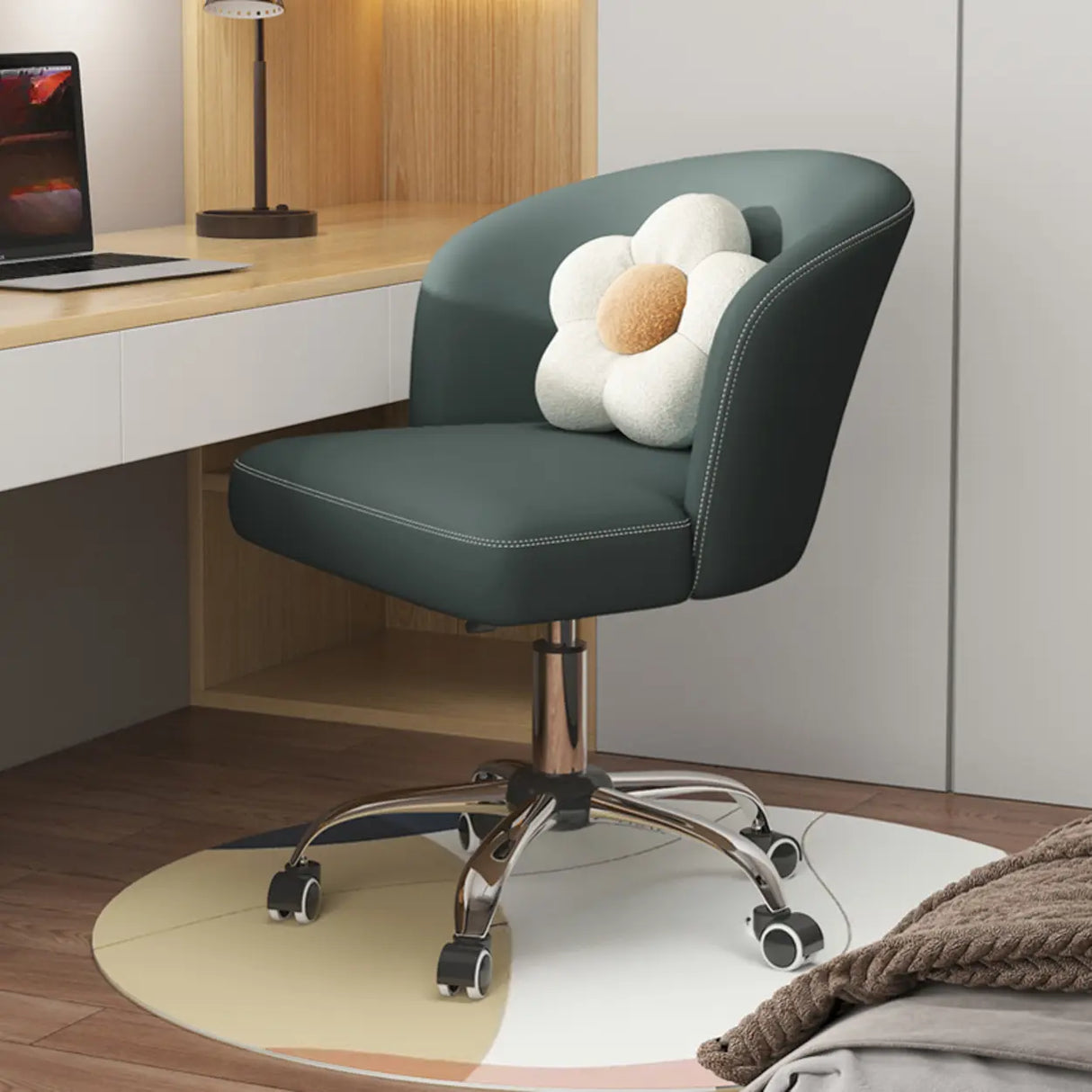 Art Deco AdjustableLeather Swivel Caramel Office Chair Image - 12