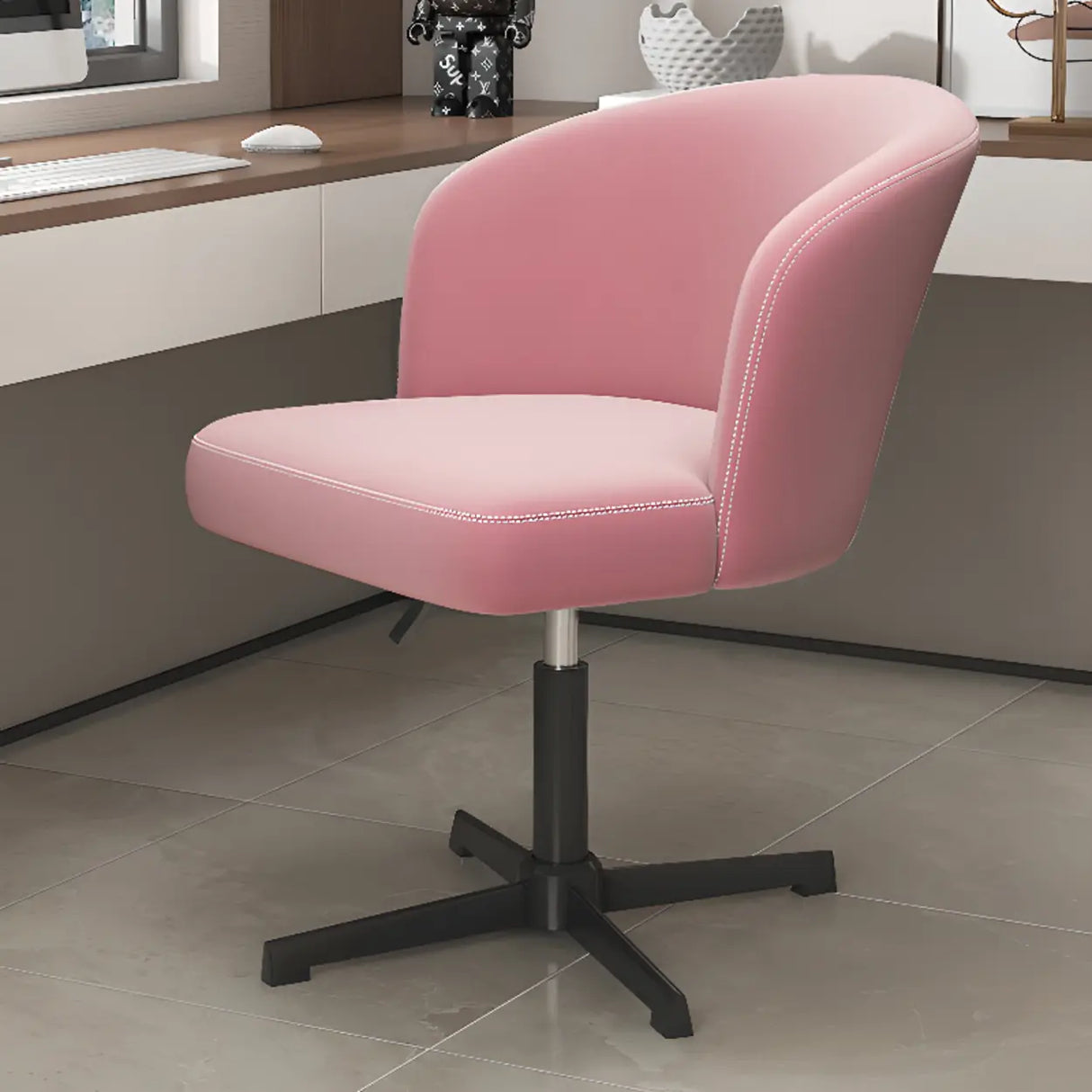 Art Deco AdjustableLeather Swivel Caramel Office Chair Image - 5