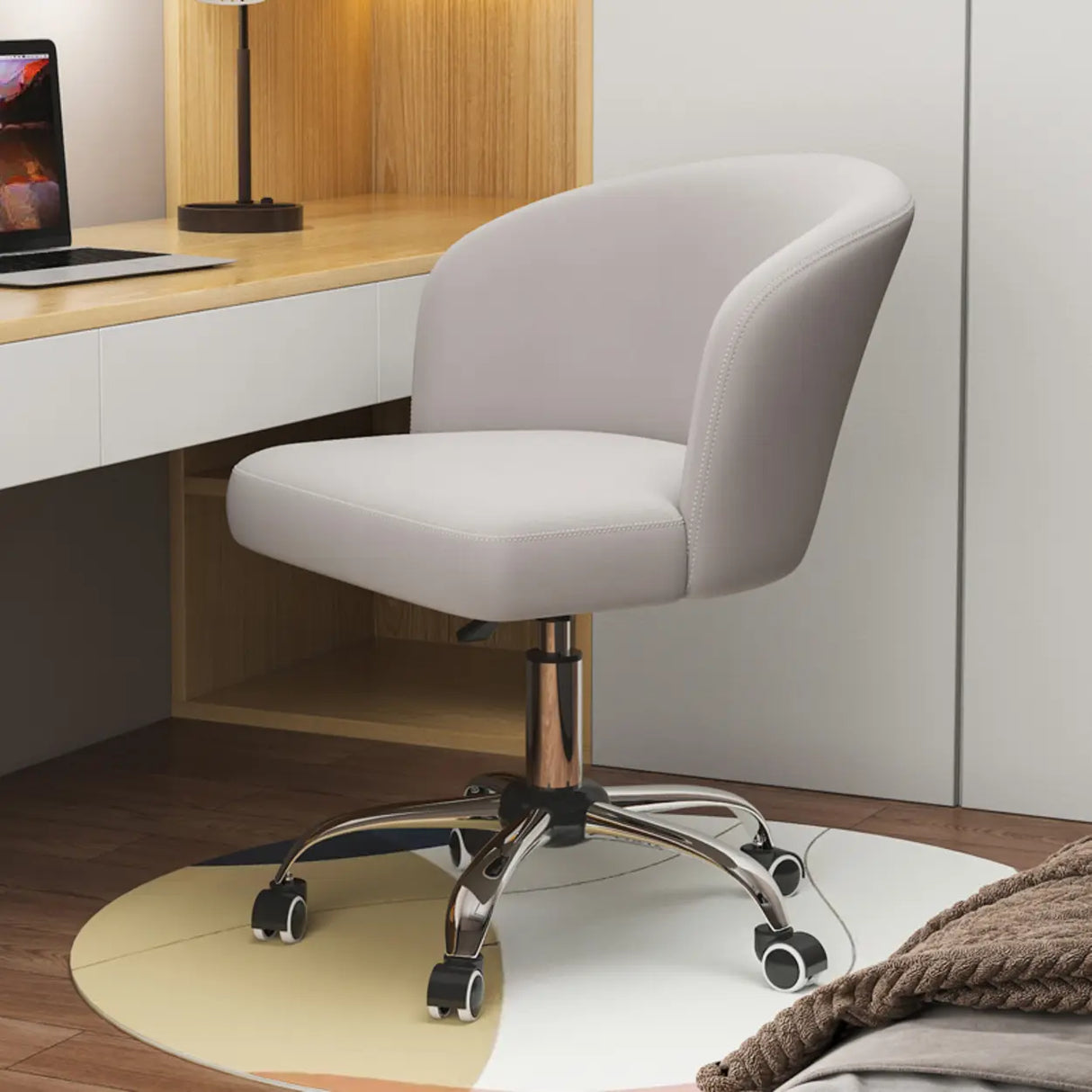 Art Deco AdjustableLeather Swivel Caramel Office Chair Image - 6