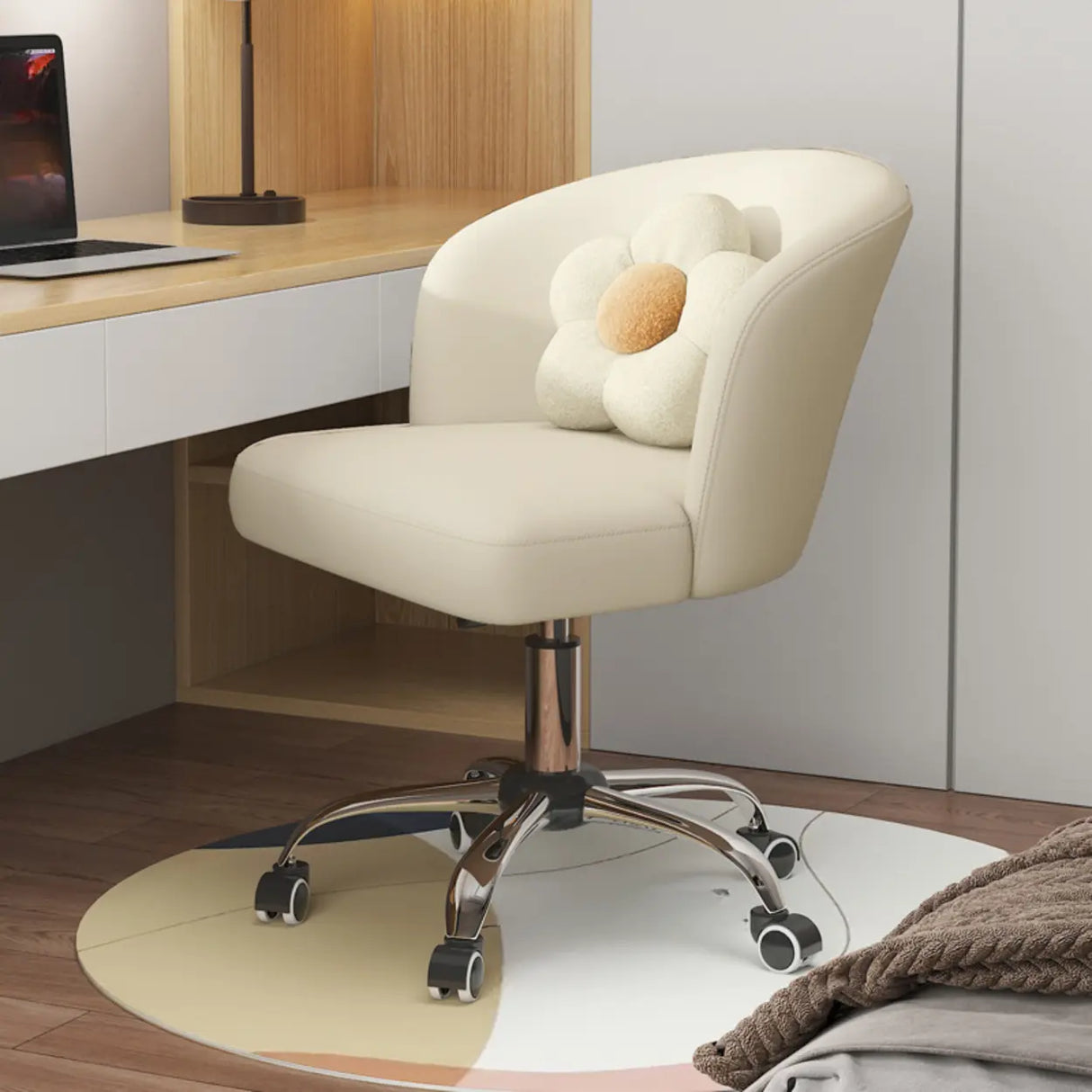 Art Deco AdjustableLeather Swivel Caramel Office Chair Image - 14