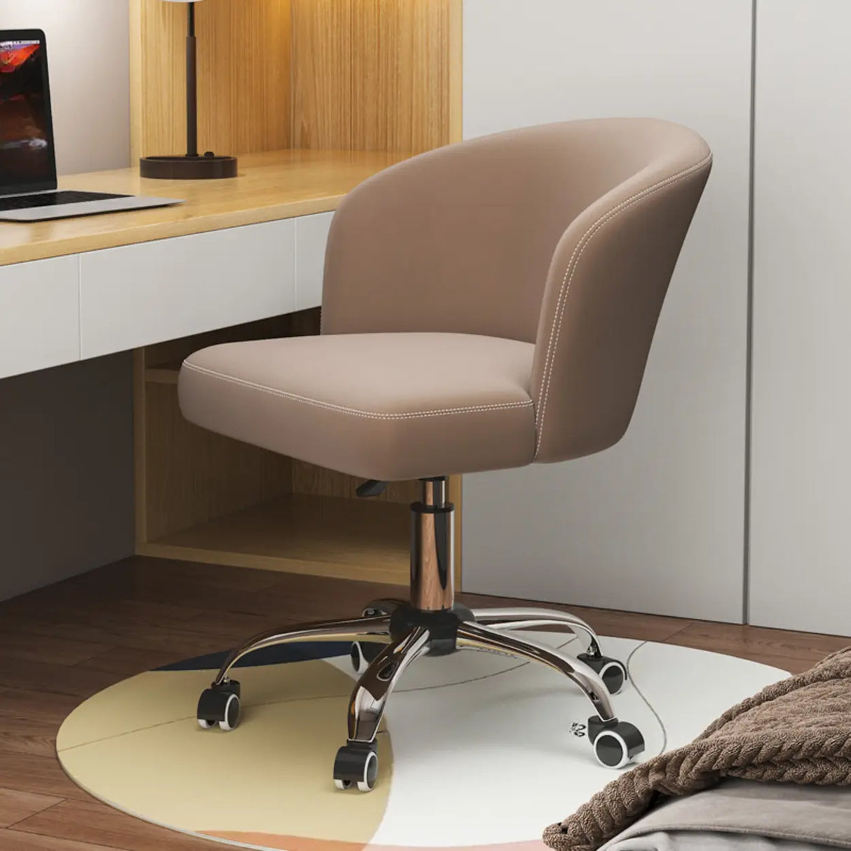Art Deco AdjustableLeather Swivel Caramel Office Chair Image - 8