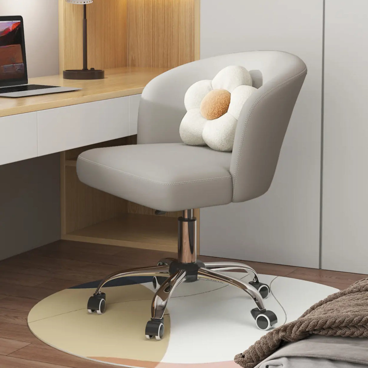Art Deco AdjustableLeather Swivel Caramel Office Chair Image - 16