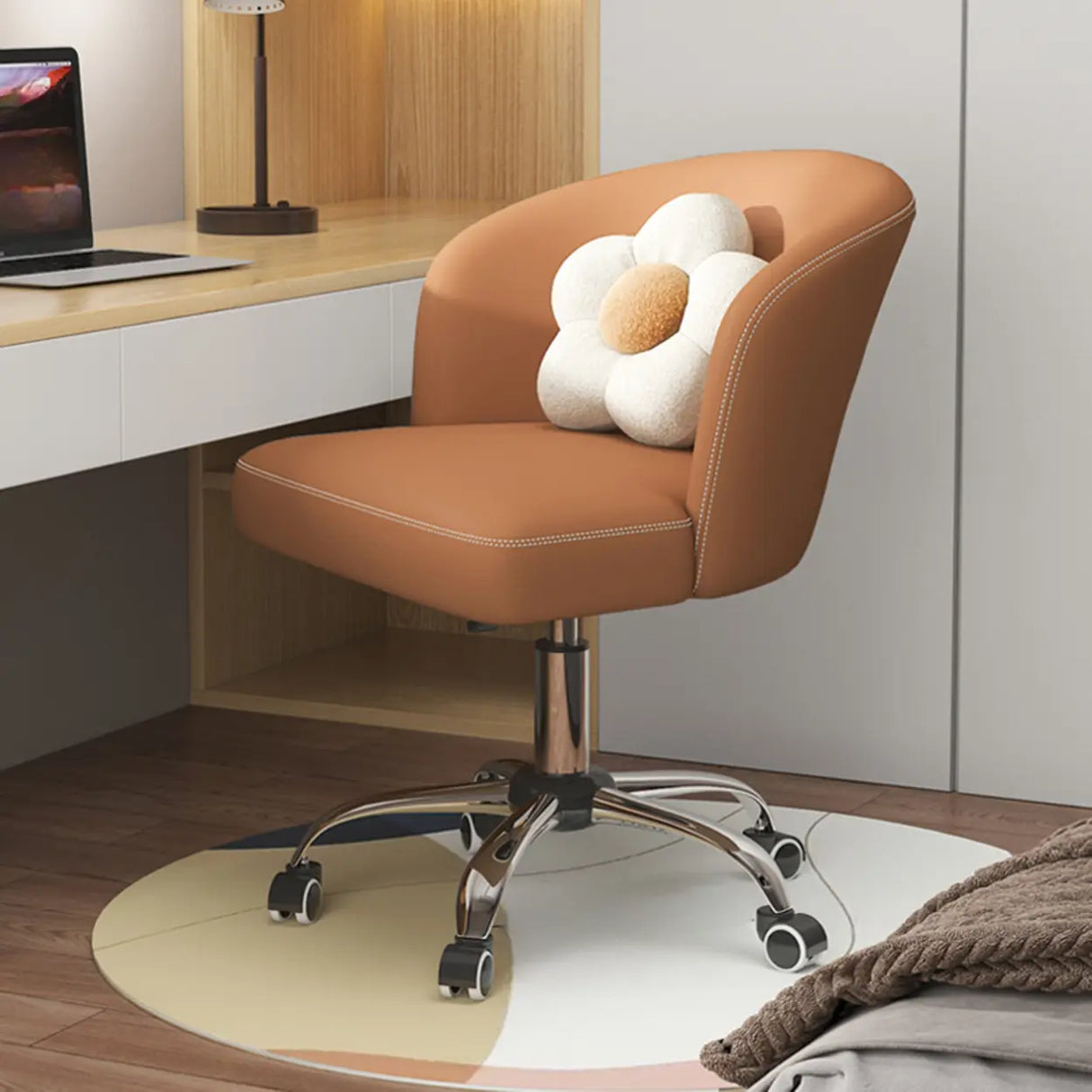 Art Deco AdjustableLeather Swivel Caramel Office Chair Image - 17