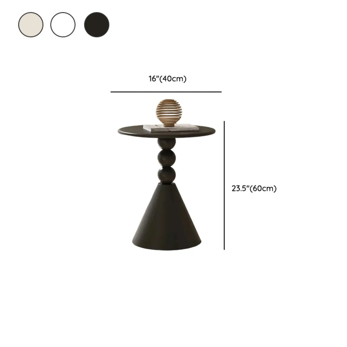 Art Deco Black Round Chairside Table with Pedestal Base 