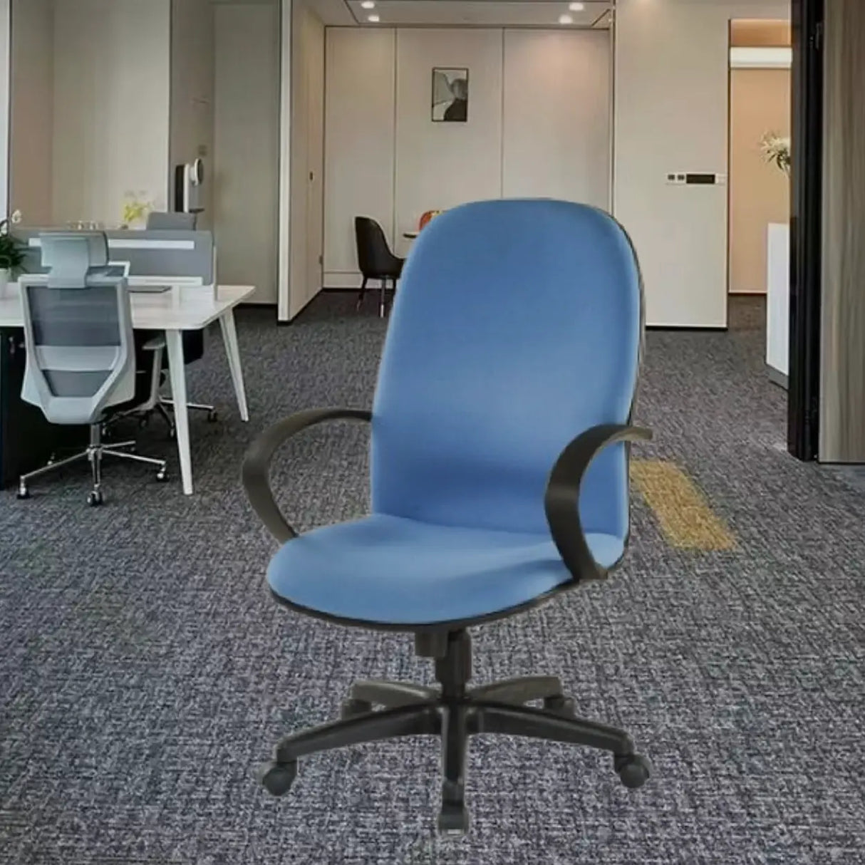 Art Deco Blue Ergonomic Comfort Upholstered Office Chair Image - 3