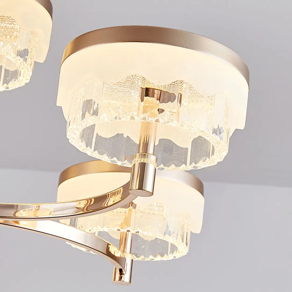 Art Deco Cylinder Gold Metal Living Room Glass Chandelier Image - 10