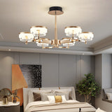 Art Deco Cylinder Gold Metal Living Room Glass Chandelier Image - 14