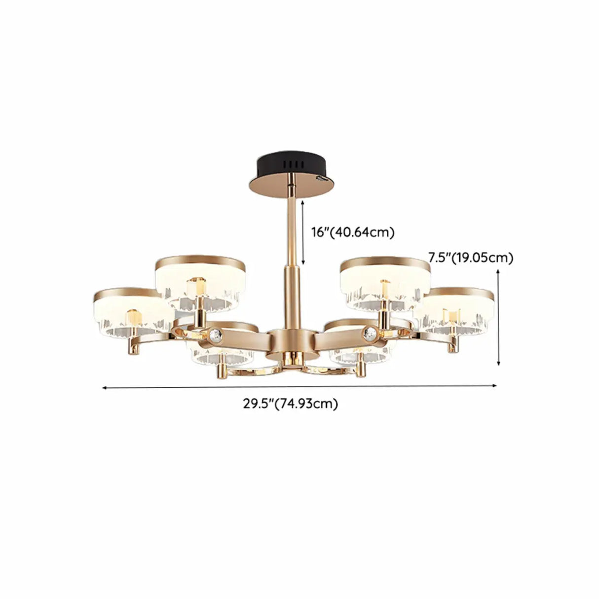 Art Deco Cylinder Gold Metal Living Room Glass Chandelier 