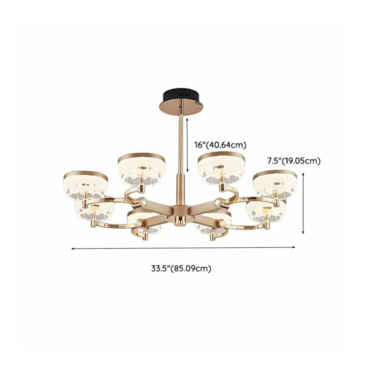 Art Deco Cylinder Gold Metal Living Room Glass Chandelier Image - 16