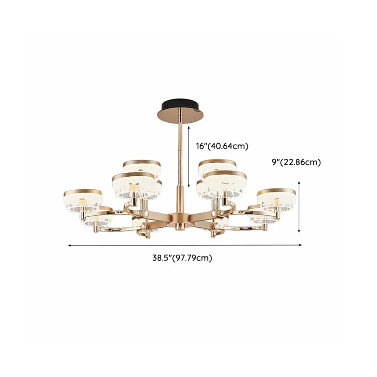 Art Deco Cylinder Gold Metal Living Room Glass Chandelier Image - 17