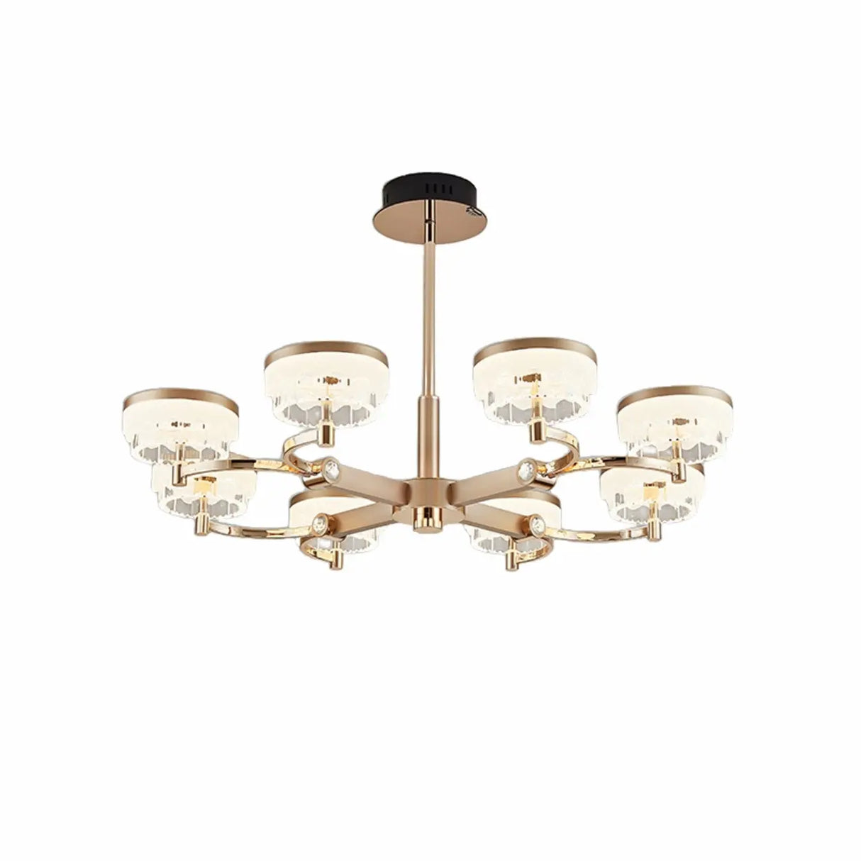 Art Deco Cylinder Gold Metal Living Room Glass Chandelier Image - 3