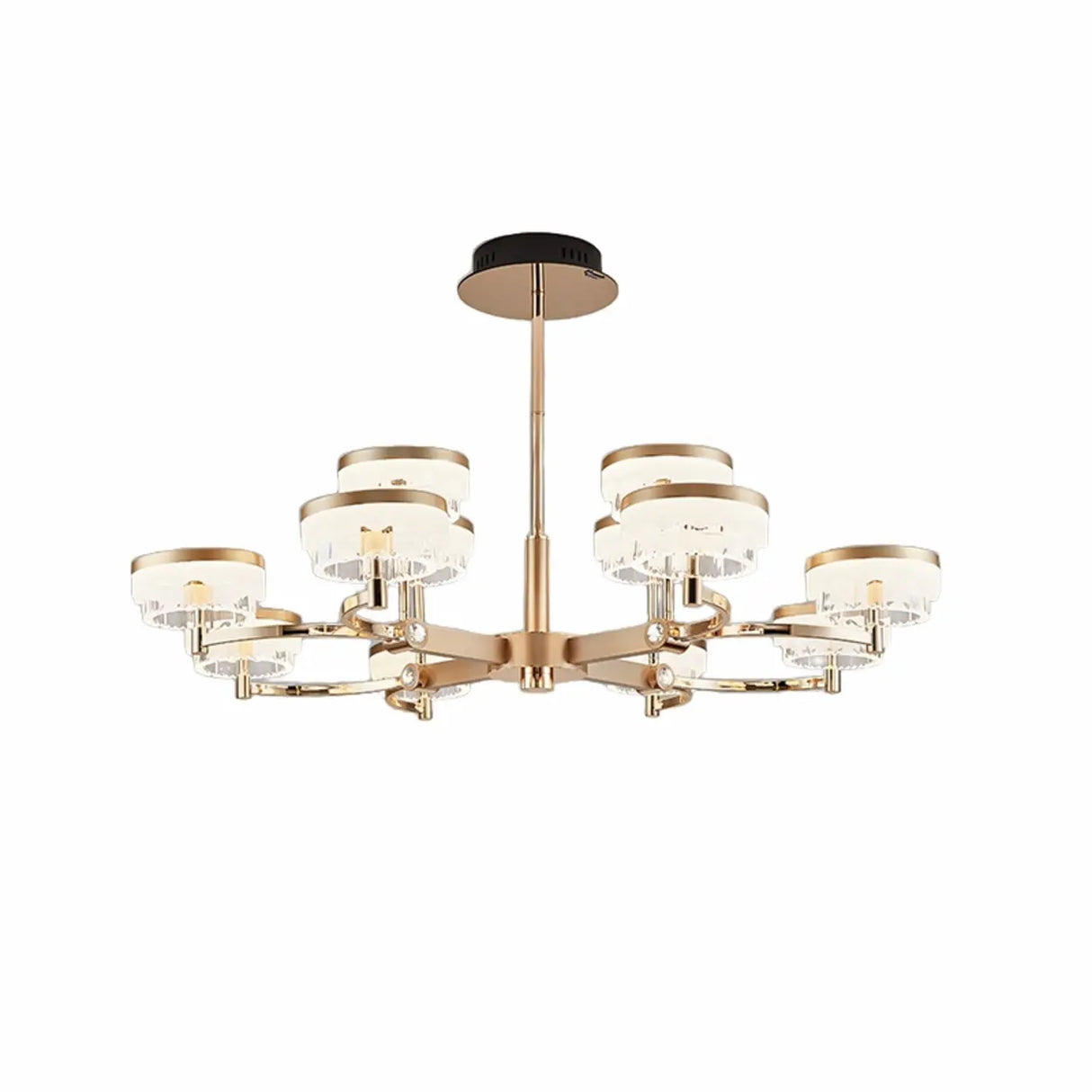 Art Deco Cylinder Gold Metal Living Room Glass Chandelier Image - 5
