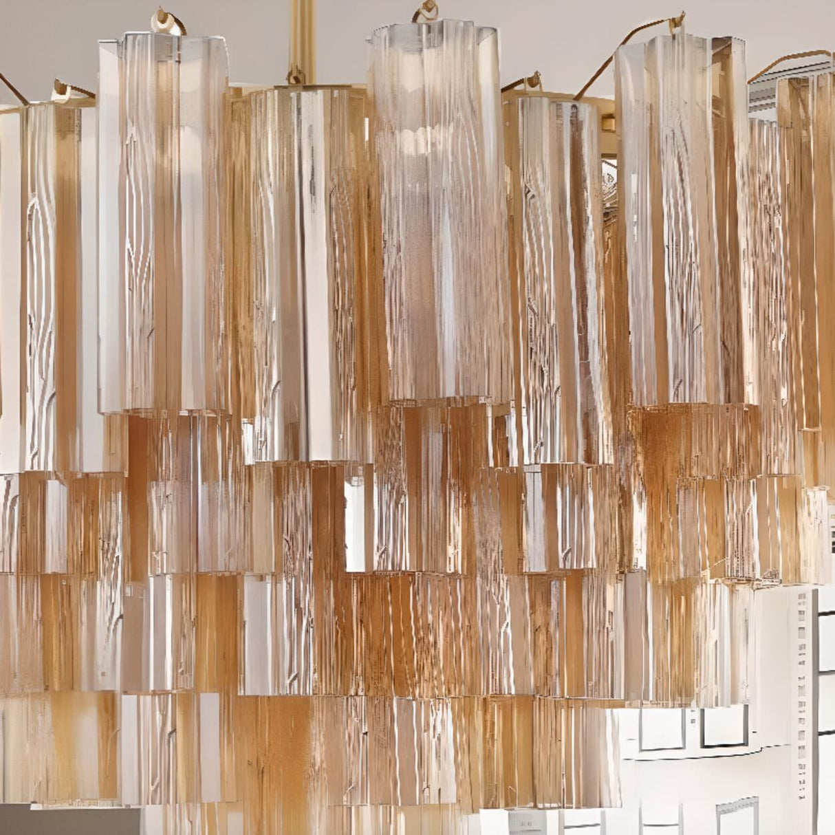 Art Deco Elegant Tiered Cascading Glass Chandelier Image - 10