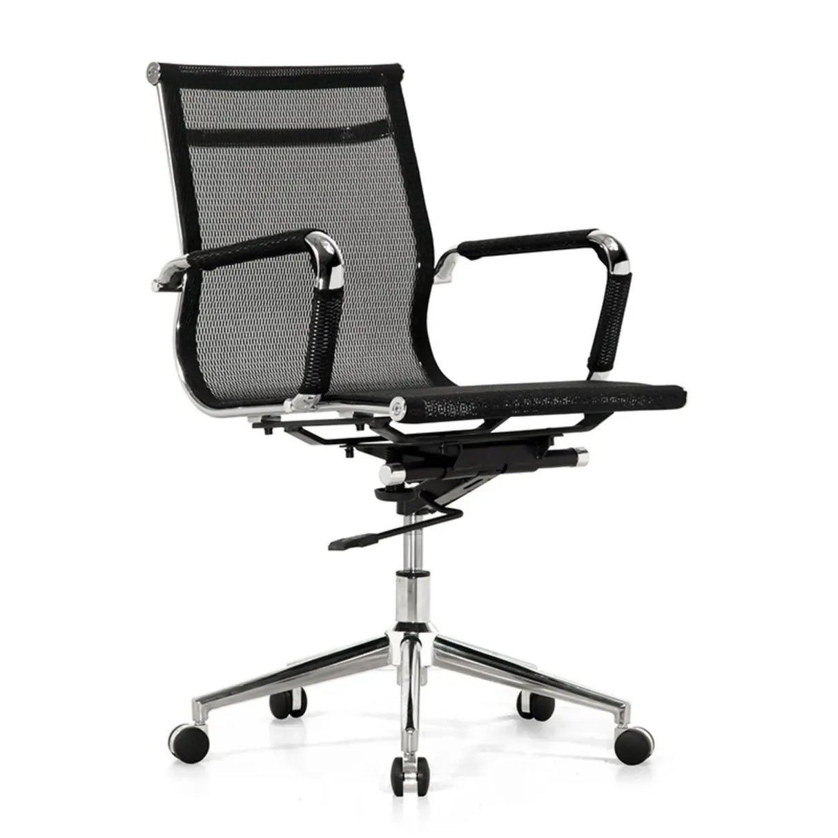 Art Deco Ergonomic Black Leather Fixed Arms Office Chair Image - 10