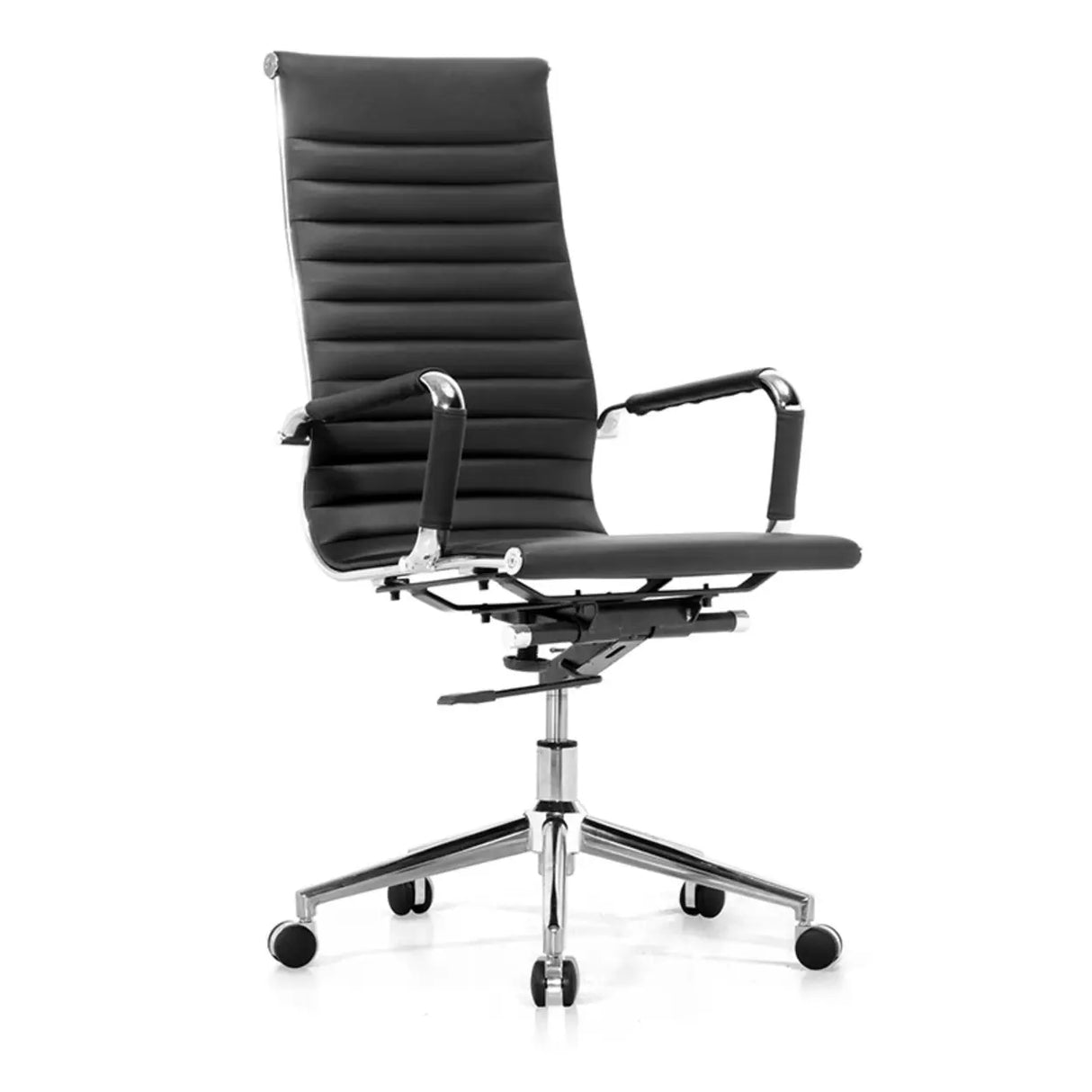 Art Deco Ergonomic Black Leather Fixed Arms Office Chair Image - 11