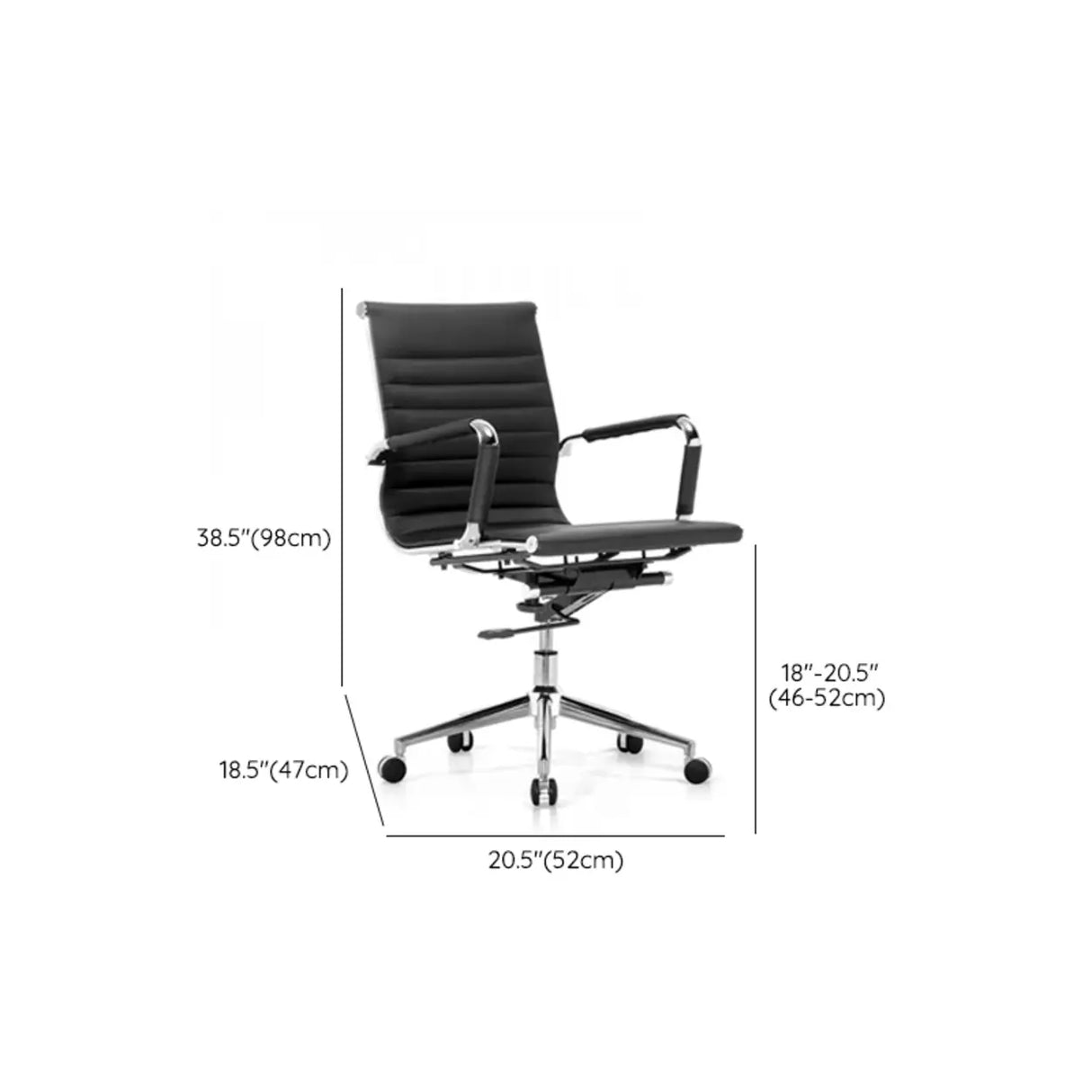Art Deco Ergonomic Black Leather Fixed Arms Office Chair 