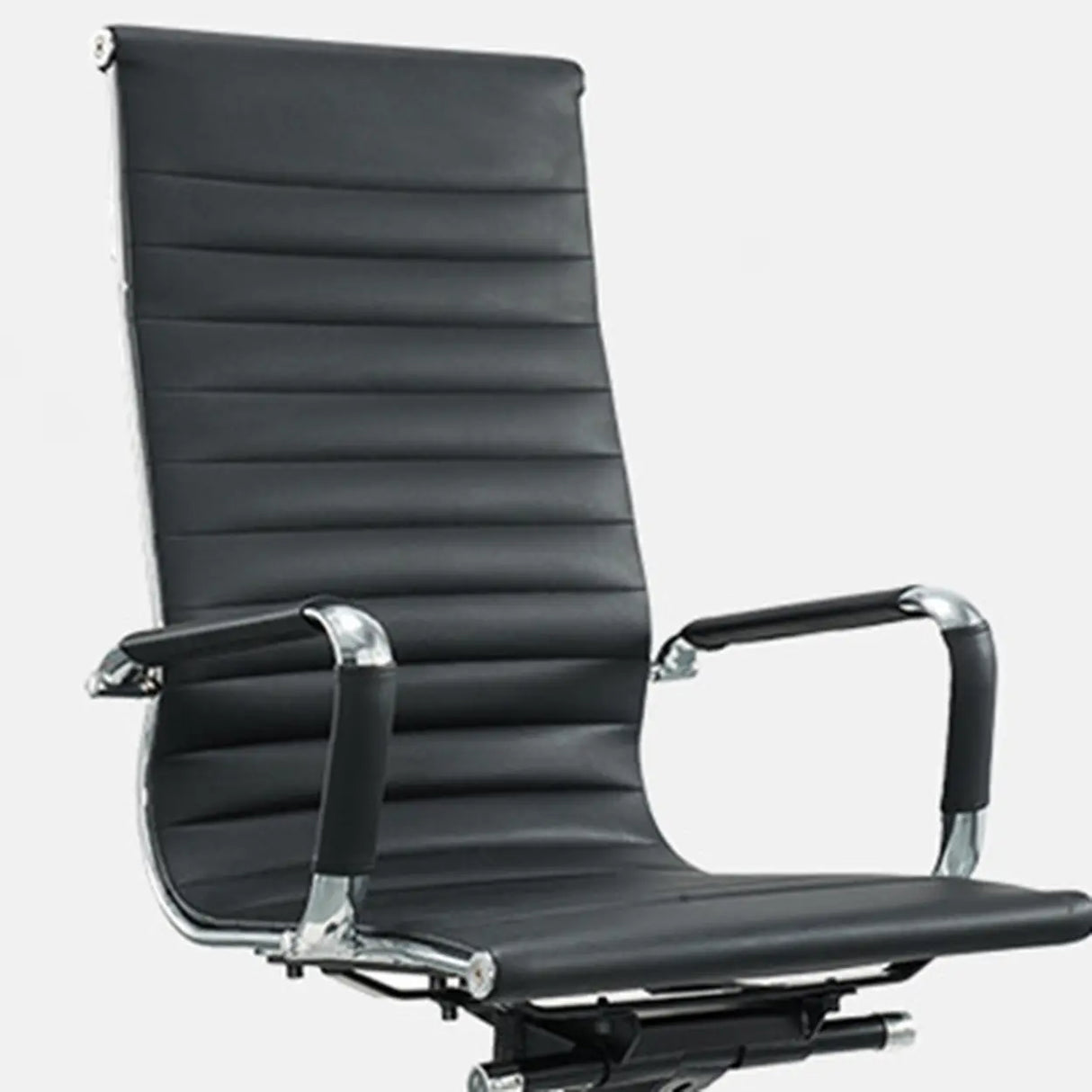 Art Deco Ergonomic Black Leather Fixed Arms Office Chair Image - 2