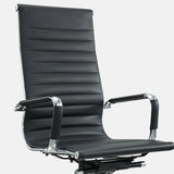 Art Deco Ergonomic Black Leather Fixed Arms Office Chair Image - 2