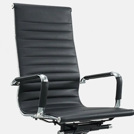 Art Deco Ergonomic Black Leather Fixed Arms Office Chair Image - 2