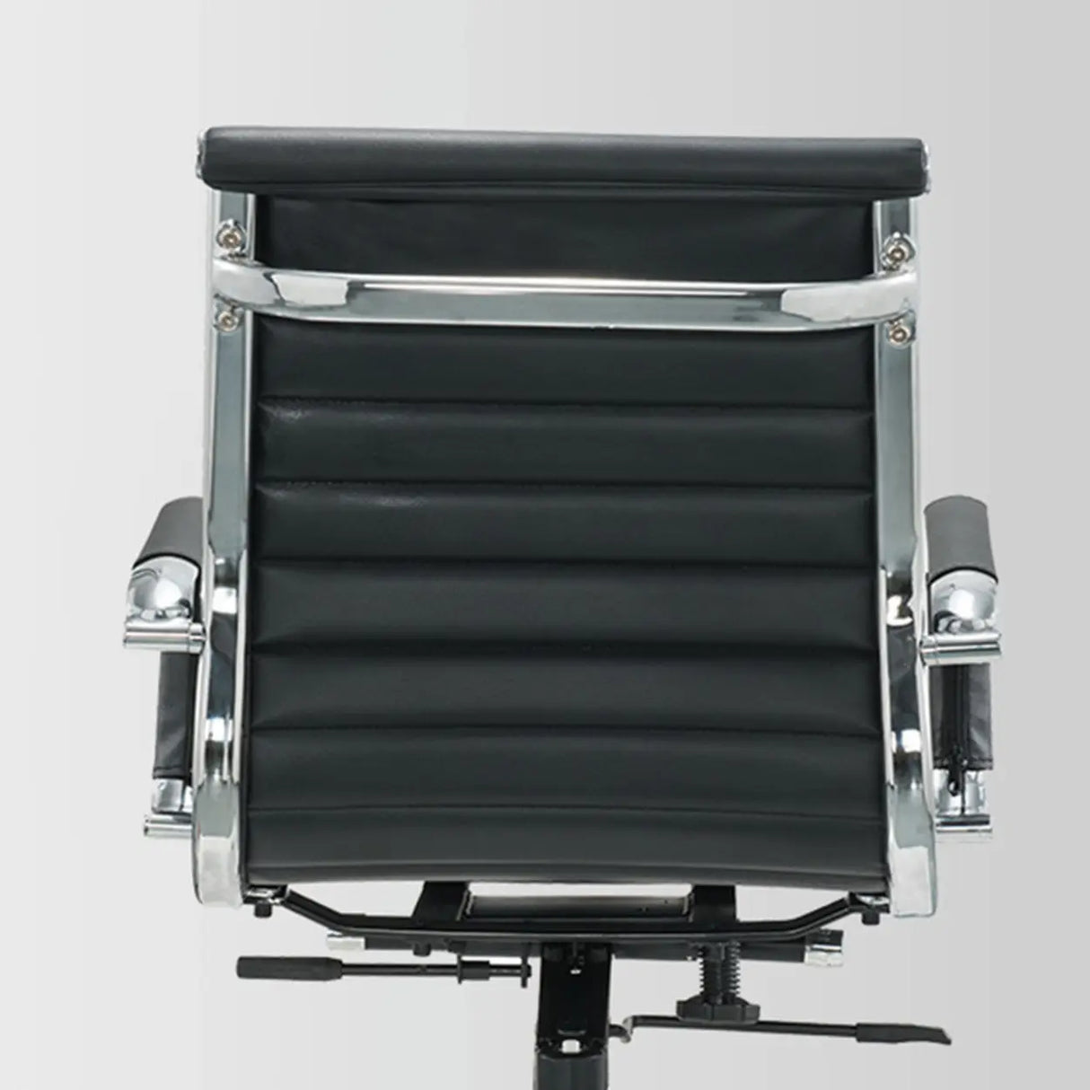 Art Deco Ergonomic Black Leather Fixed Arms Office Chair Image - 3