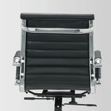Art Deco Ergonomic Black Leather Fixed Arms Office Chair Image - 3