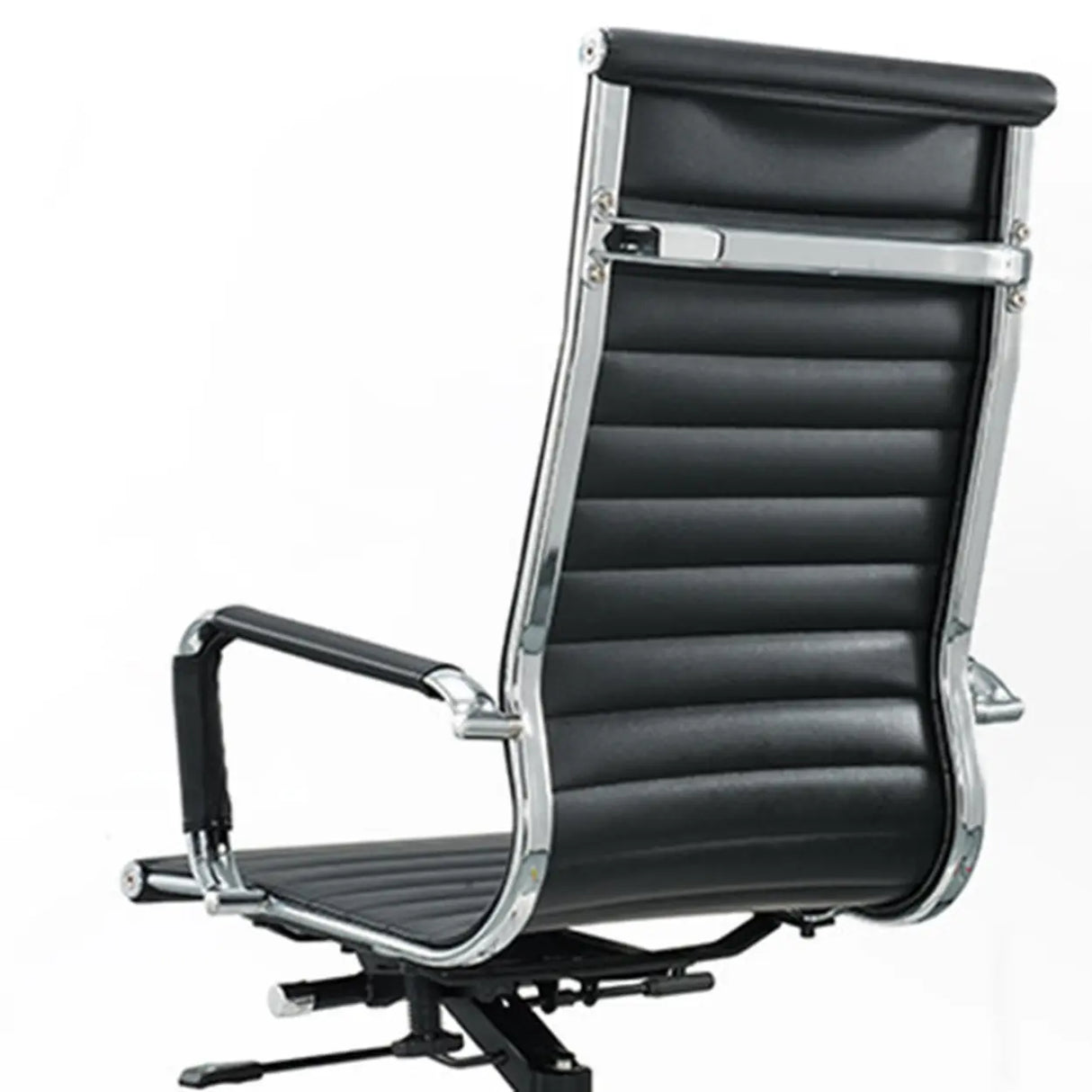 Art Deco Ergonomic Black Leather Fixed Arms Office Chair Image - 4