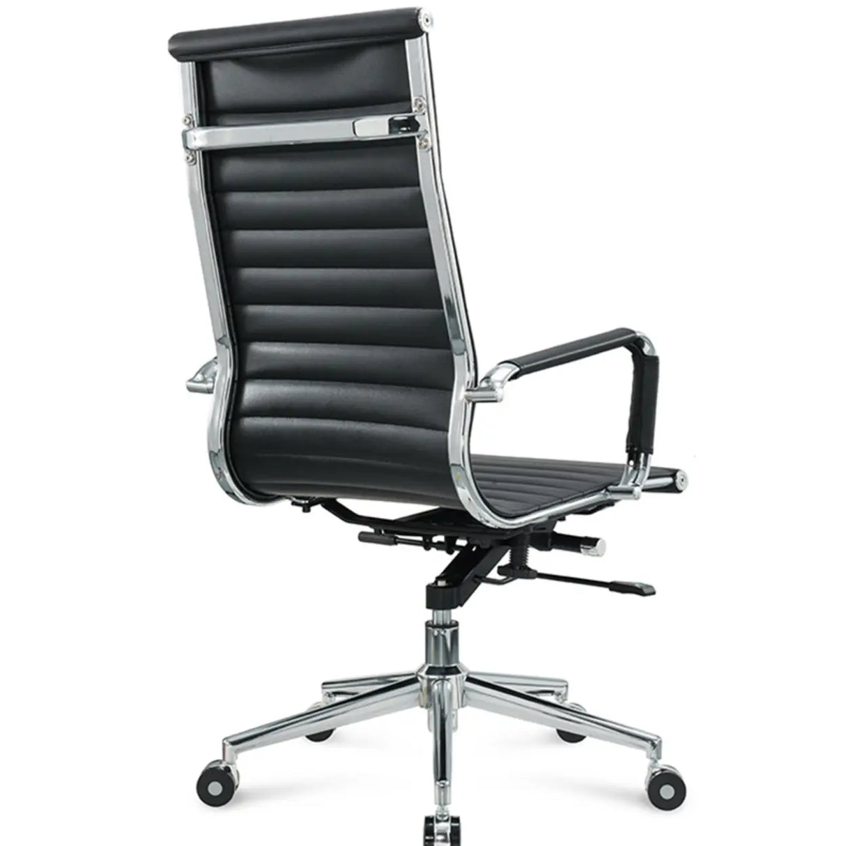 Art Deco Ergonomic Black Leather Fixed Arms Office Chair Image - 5