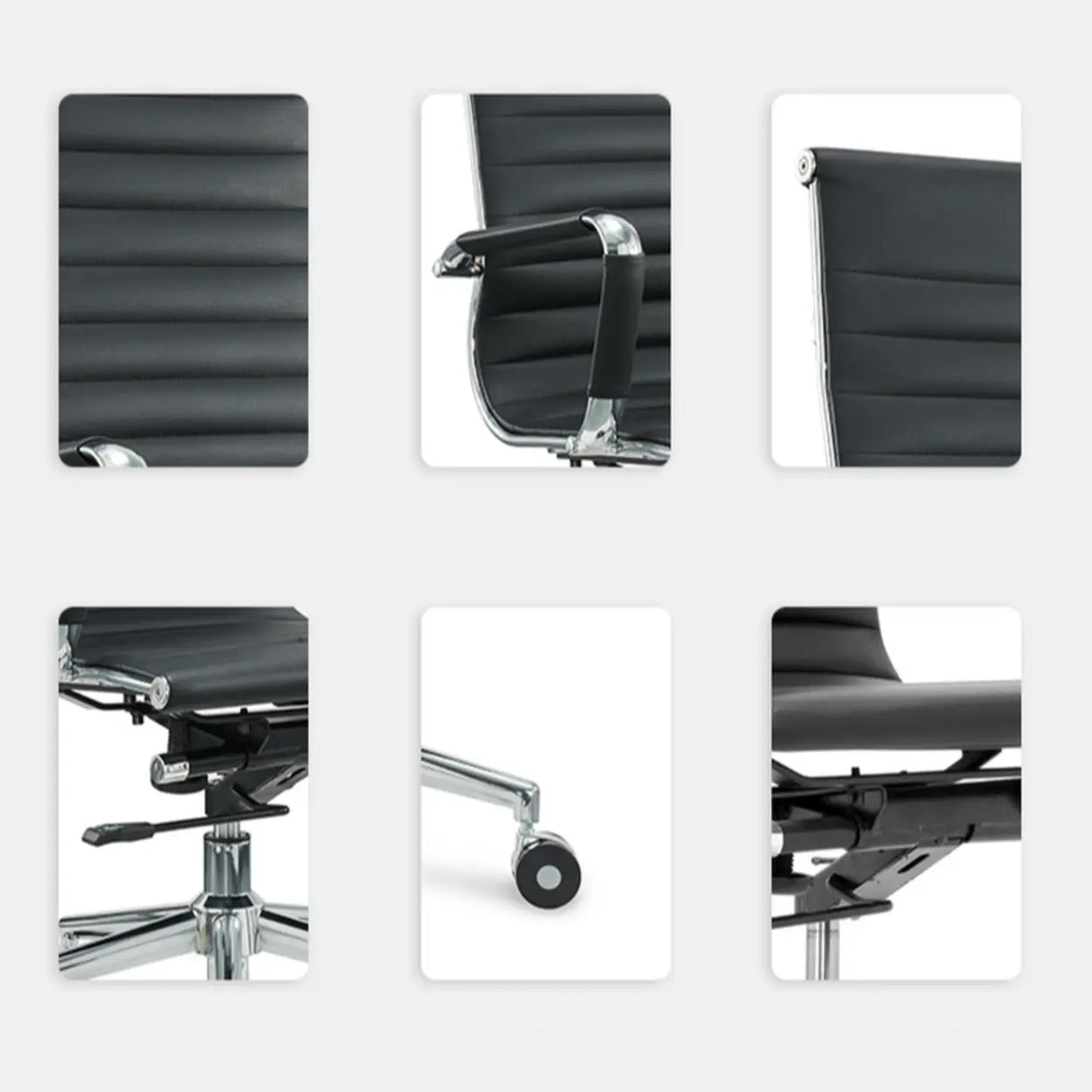 Art Deco Ergonomic Black Leather Fixed Arms Office Chair Image - 6