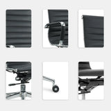 Art Deco Ergonomic Black Leather Fixed Arms Office Chair Image - 6