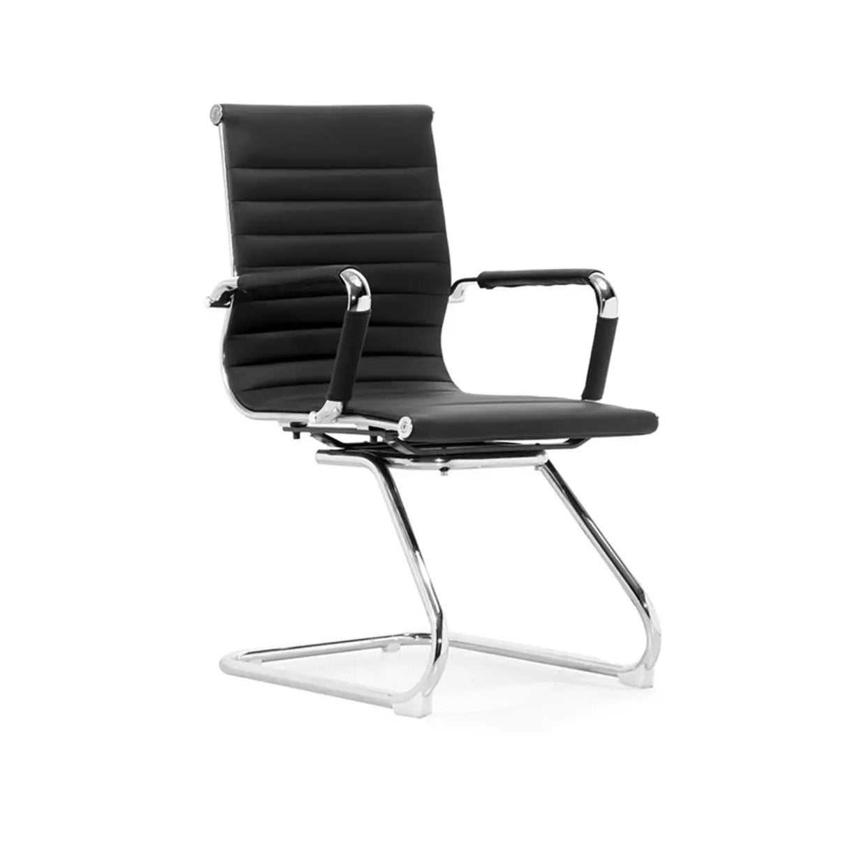 Art Deco Ergonomic Black Leather Fixed Arms Office Chair Image - 8