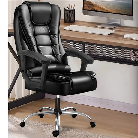 Art Deco Ergonomic Leather Office Chair with Headrest Image - 1