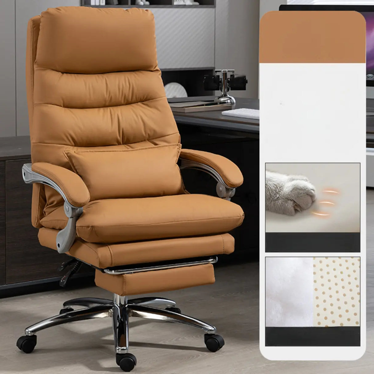Art Deco Ergonomic Reclining Faux Leather Office Chair Image - 10