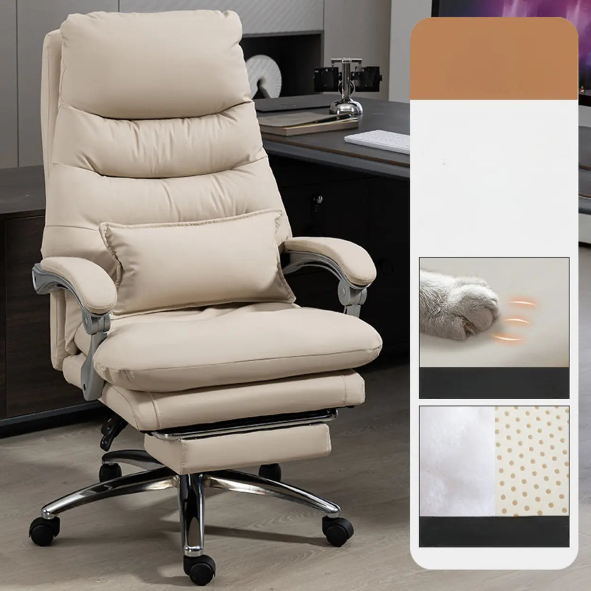 Art Deco Ergonomic Reclining Faux Leather Office Chair Image - 11