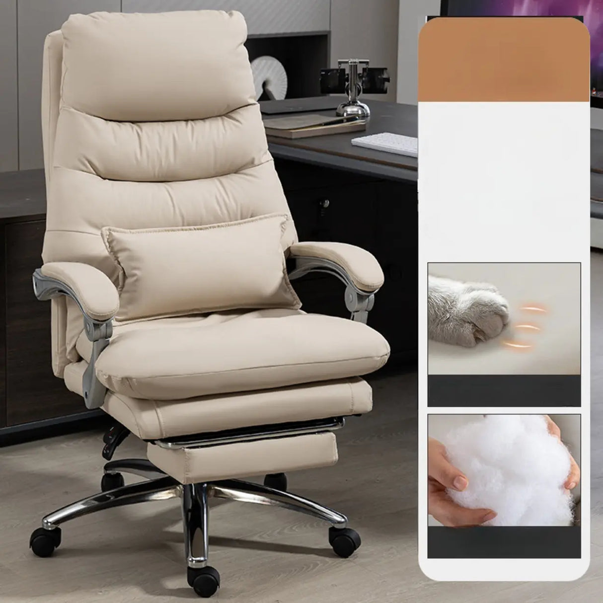 Art Deco Ergonomic Reclining Faux Leather Office Chair Image - 12