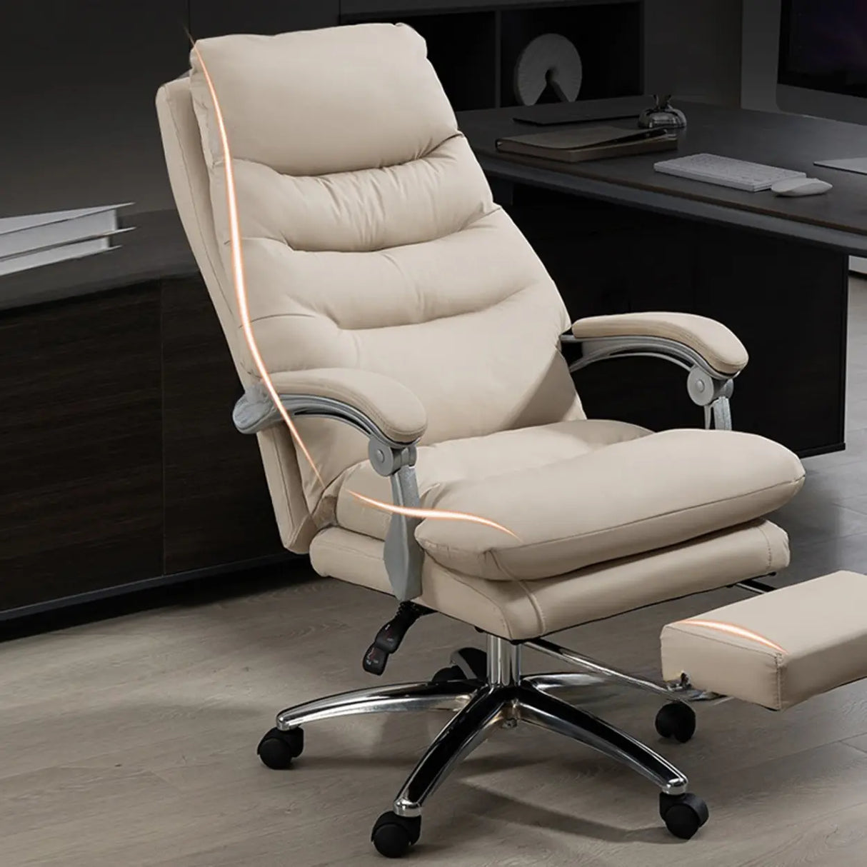 Art Deco Ergonomic Reclining Faux Leather Office Chair Image - 15