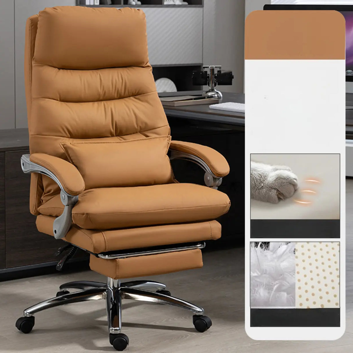 Art Deco Ergonomic Reclining Faux Leather Office Chair Image - 17