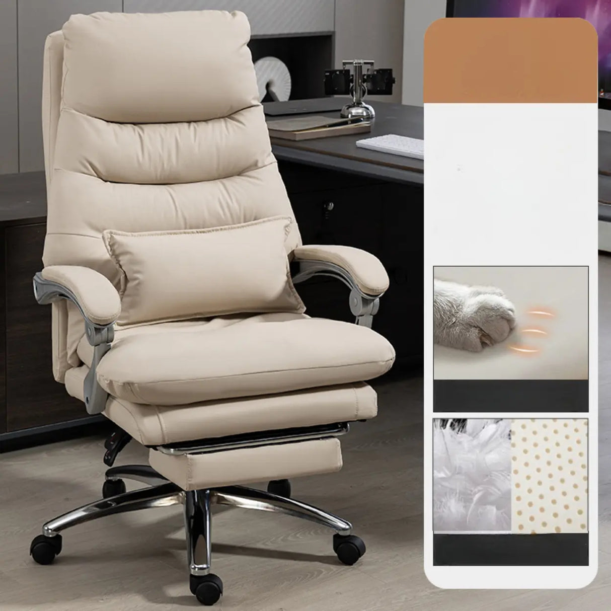 Art Deco Ergonomic Reclining Faux Leather Office Chair Image - 18