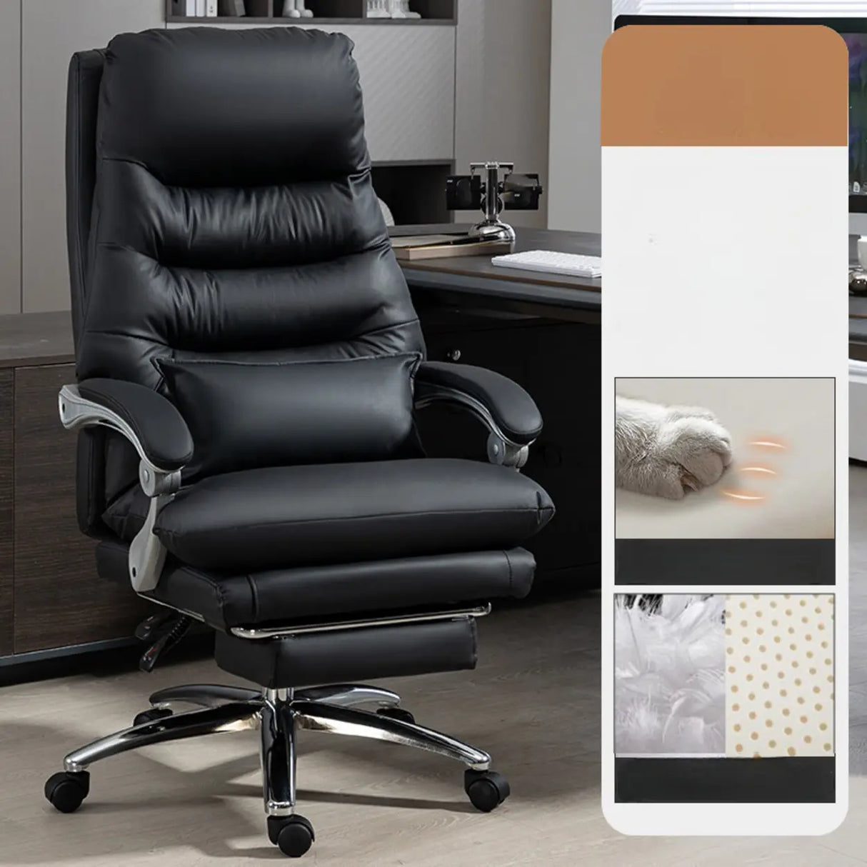 Art Deco Ergonomic Reclining Faux Leather Office Chair Image - 19